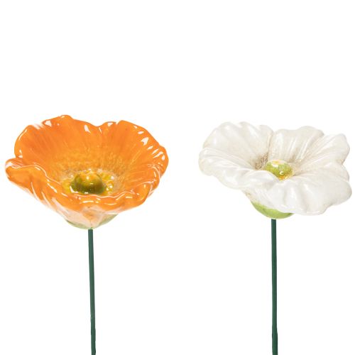 Estaca de jardín con flor de amapola, decoración de cerámica para diseño de jardín de primavera, 32 cm, 6 piezas