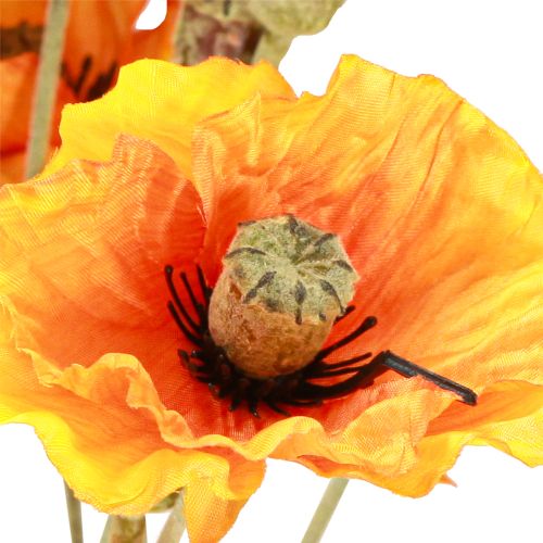 Artículo Ramo de flores artificiales de amapola decorativa naranja 78cm 6 piezas
