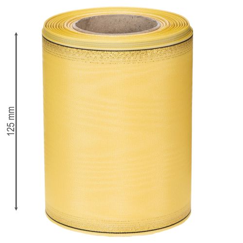 Artículo Cinta de moiré para corona, amarilla con ribete dorado, 125 mm x 25 m - Cinta de luto de alta calidad, cinta decorativa, cinta para lazo.