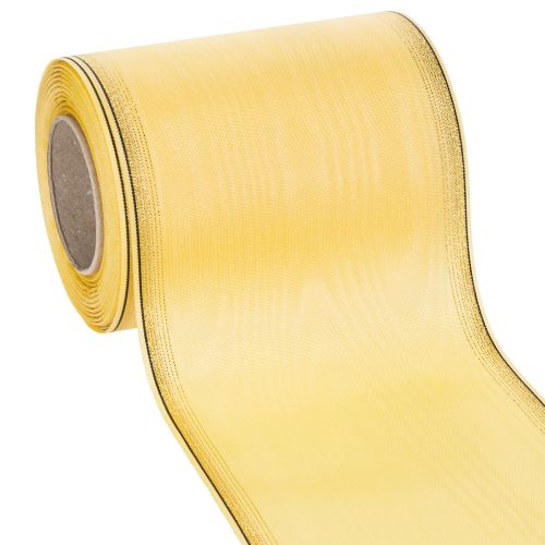 Floristik24 Cinta de moiré para corona, amarilla con ribete dorado, 125 mm x 25 m - Cinta de luto de alta calidad, cinta decorativa, cinta para lazo.