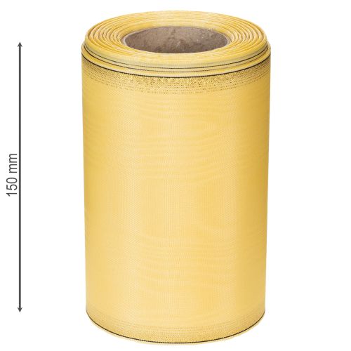 Artículo Cinta decorativa de moiré para coronas, amarilla con ribete dorado, cinta floral decorativa, acetato/poliéster, 150 mm x 25 m