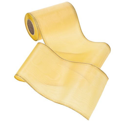 Artículo Cinta decorativa de moiré para coronas, amarilla con ribete dorado, cinta floral decorativa, acetato/poliéster, 150 mm x 25 m