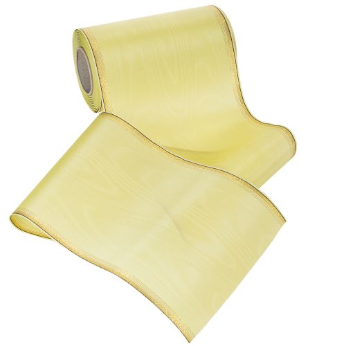 Artículo Cinta de moiré para coronas, verde claro con borde dorado, 175 mm x 25 m, decoración de alta calidad para floristería.