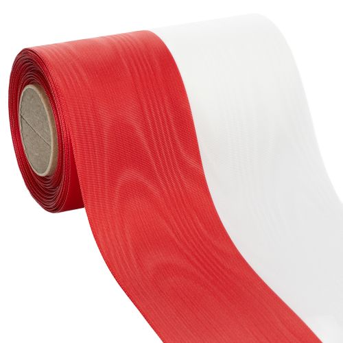 Artículo Cinta de corona de muaré, cinta de luto blanco-rojo, cinta decorativa de 150 mm, cinta conmemorativa de luto flor, tafetán de acetato de 25 m