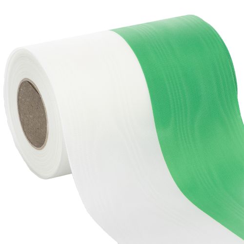 Artículo Cinta decorativa de moiré verde-blanco de 150 mm, cinta para lazo, tafetán de calidad de 25 m.