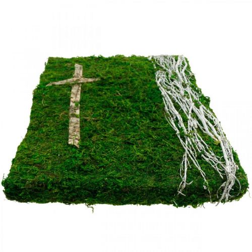 Floristik24 Cuadro musgo enredaderas y cruz para arreglo de tumba verde, blanco 40 × 30cm