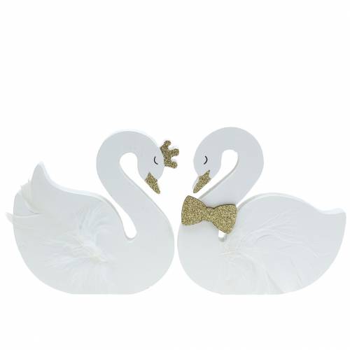 Floristik24 Deco cisnes boda madera oro blanco 12x13cm 2pcs