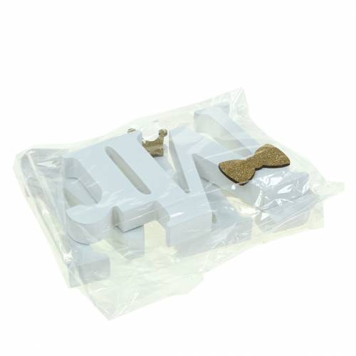 Floristik24 Letras decorativas Mr & Mrs madera blanca, oro clasificado H11/13,cm juego de 4