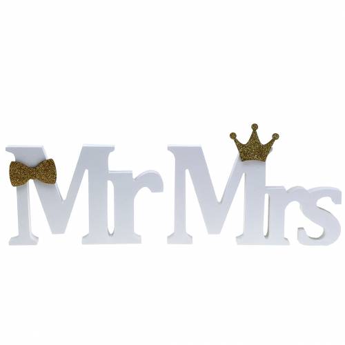 Artículo Letras decorativas Mr &amp; Mrs madera blanca, oro clasificado H11/13,cm juego de 4