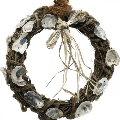 Corona de conchas, corona decorativa madera de vid, conchas naturales Ø30cm