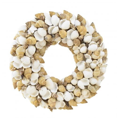 Artículo Corona de conchas decoración colgante marítima coco blanco natural Ø25cm