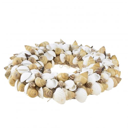 Artículo Corona de conchas decoración colgante marítima coco blanco natural Ø25cm