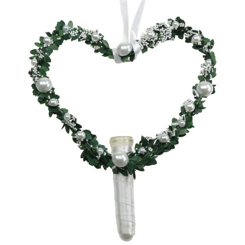 Floristik24 Corazón de mirto con cinta, perlas, tubos blanco 4 piezas