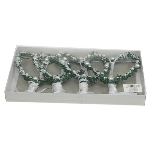 Floristik24 Corazón de mirto con cinta, perlas, tubos blanco 4 piezas