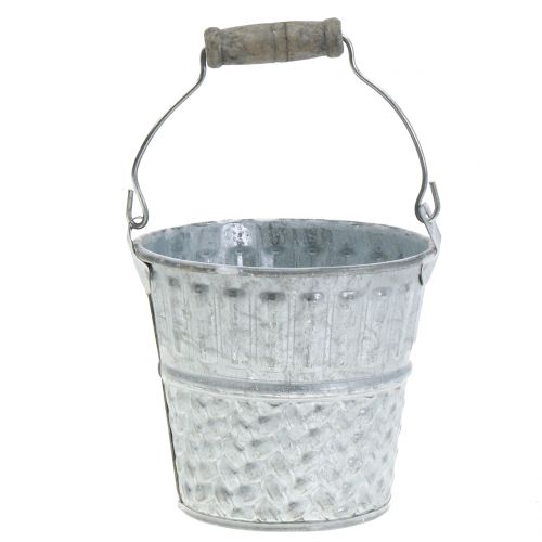 Floristik24 Cubo de zinc con patrón de trenza gris, blanco lavado Ø10cm H9cm 6pcs