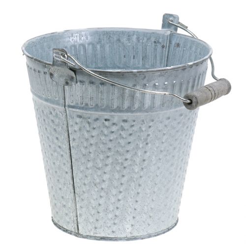 Floristik24 Cubo de zinc con dibujo trenzado gris, blanco lavado Ø18cm H17.5cm