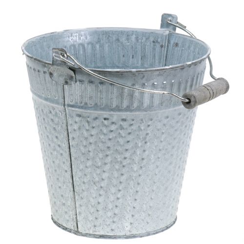 Floristik24 Cubo de zinc con dibujo trenzado gris, blanco lavado Ø18cm H17.5cm