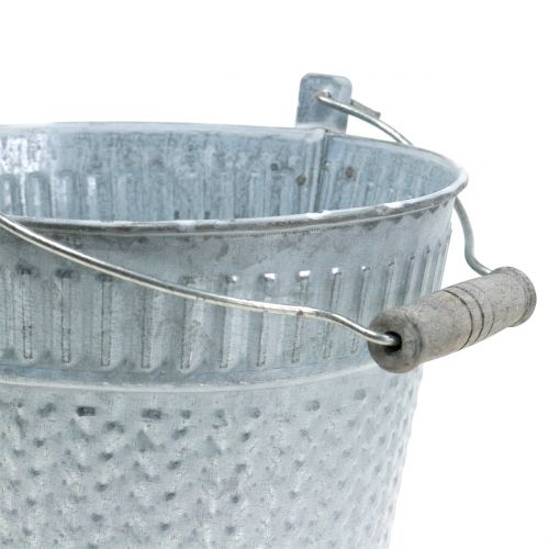 Floristik24 Cubo de zinc con dibujo trenzado gris, blanco lavado Ø18cm H17.5cm