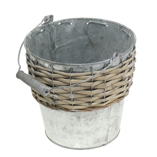 Floristik24 Cubo de zinc con mimbre Ø18cm H17cm