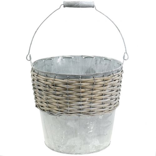 Floristik24 Cubo de zinc con mimbre Ø24cm H22cm