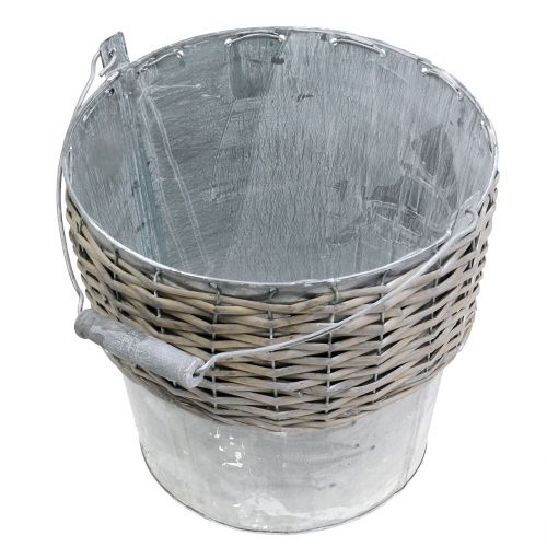 Floristik24 Cubo de zinc con mimbre Ø24cm H22cm