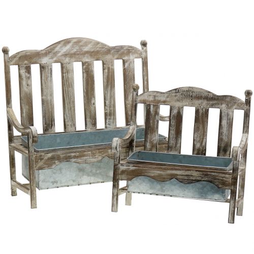 Floristik24 Banco de madera para plantar natural, zinc H40cm, juego de 2