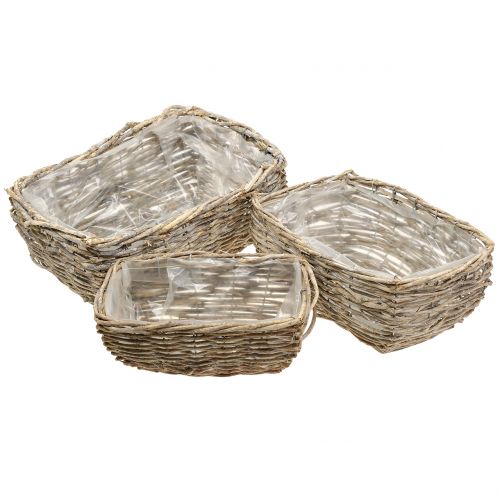 Cesta para plantas rectangular blanco natural lavado L33cm, juego de 3