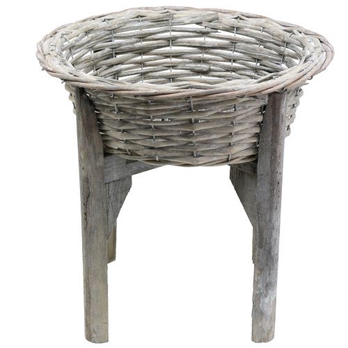 Floristik24 Cuenco de mimbre con soporte de madera gris, blanco lavado Ø40cm