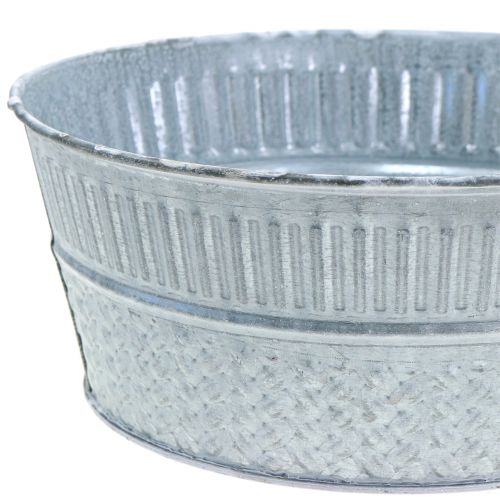 Floristik24 Cuenco de zinc con motivo trenzado gris, blanco lavado Ø21cm H8.5cm