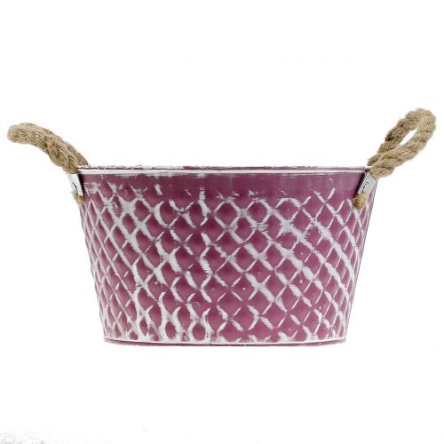 Artículo Cuenco de zinc diamante con asas de cuerda púrpura blanco lavado Ø24.5cm H14cm