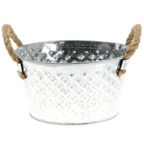 Floristik24 Cuenco decorativo de zinc de metal con asa de cuerda Ø22cm H12cm