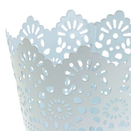Floristik24 maceta de zinc con borde de punta blanco Ø12cm H10cm