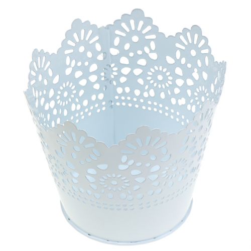 Floristik24 maceta de zinc con borde de punta blanco Ø12cm H10cm