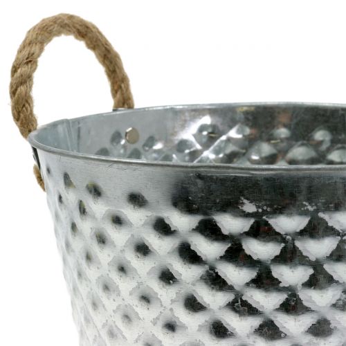 Artículo Olla de zinc diamante con asas de cuerda blanco lavado Ø24.5cm H21cm