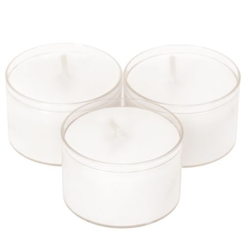 Velas nocturnas tipo té, blancas, en bandeja de plástico, 8 horas de duración, 50 unidades. comprar | Floristik24.es