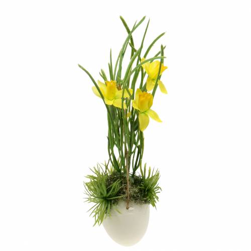 Floristik24 Narciso en cáscara de huevo para colgar Artificial amarillo 25cm
