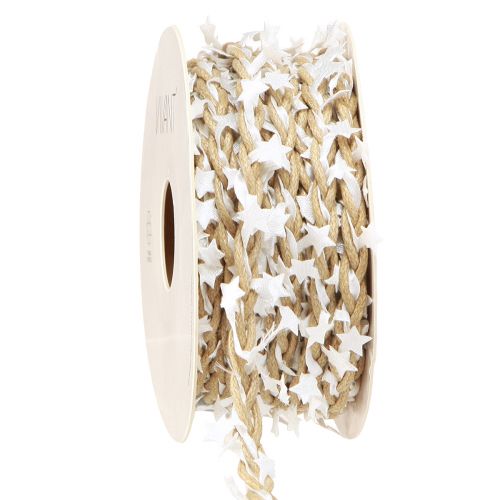 Floristik24 Cinta decorativa natural con estrellas blancas Ancho 5mm Largo 8m