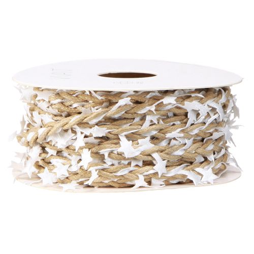 Floristik24 Cinta decorativa natural con estrellas blancas Ancho 5mm Largo 8m