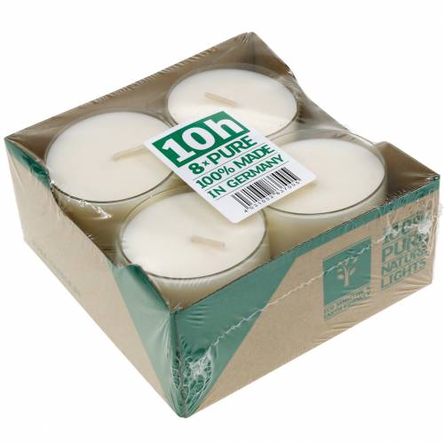 Artículo Velas de té Pure Nature Lights Duración de la combustión 10 horas Velas de cera de colza 8 piezas