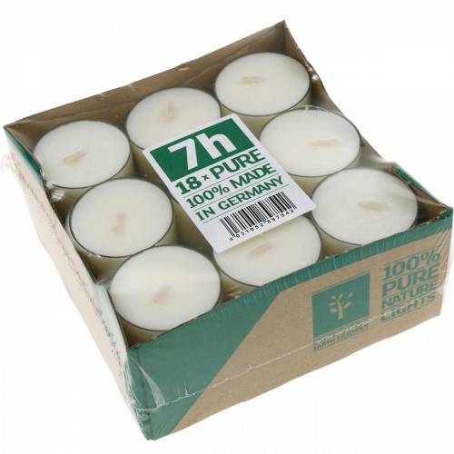 Artículo Velas de té PURE Nature Lights de cera de colza, duración de combustión natural: 7 horas, 18 unidades