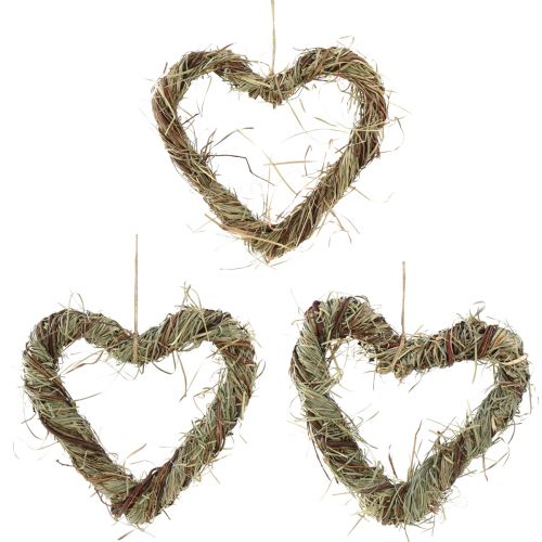 Floristik24 Corona natural para colgar corona de vid corazón de heno 25x25cm 3ud