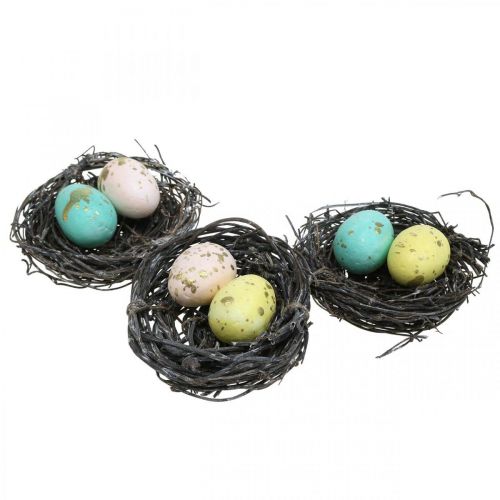 Floristik24 Mini cesta de Pascua con huevos pastel Coloridos adornos de Pascua Ø6cm 12 piezas