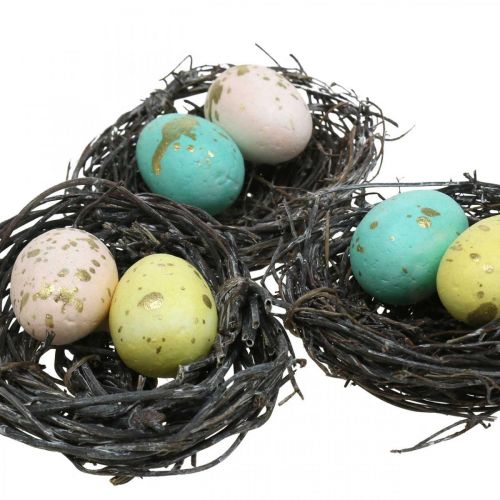 Floristik24 Mini cesta de Pascua con huevos pastel Coloridos adornos de Pascua Ø6cm 12 piezas