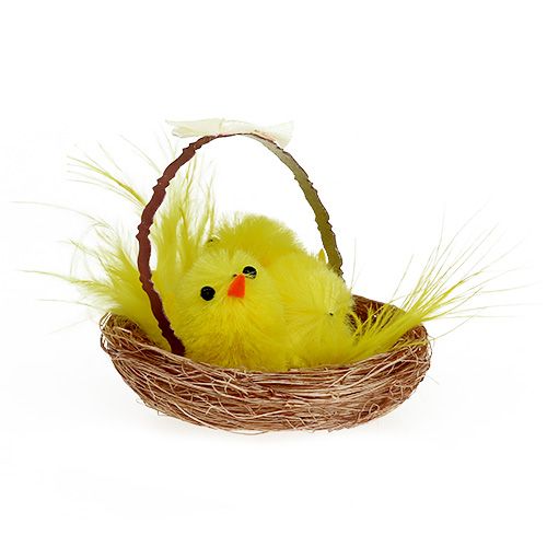 Floristik24 Nido decorativo con pollito de chenilla amarillo 5cm 4uds