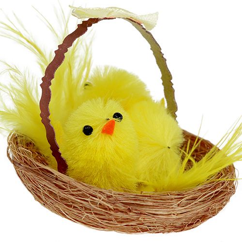 Floristik24 Nido decorativo con pollito de chenilla amarillo 5cm 4uds