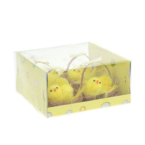 Floristik24 Nido decorativo con pollito de chenilla amarillo 5cm 4uds