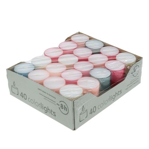 Artículo Velas de té Colorlights pastel surtidas tiempo de combustión 8h 40 uds