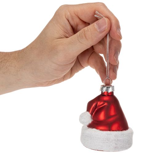 Adorno navideño de cristal con forma de gorro de Papá Noel, 8 cm, 6 unidades | Floristik24.es