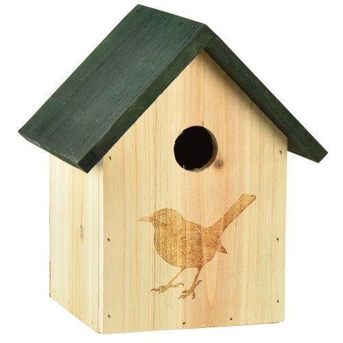 Caja nido casita para pájaros herrerillos azules madera verde natural Al. 20,5 cm