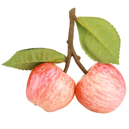 Artículo Decoración de fruta manzana artificial 2 manzanas rojas en rama 13cm 3 piezas